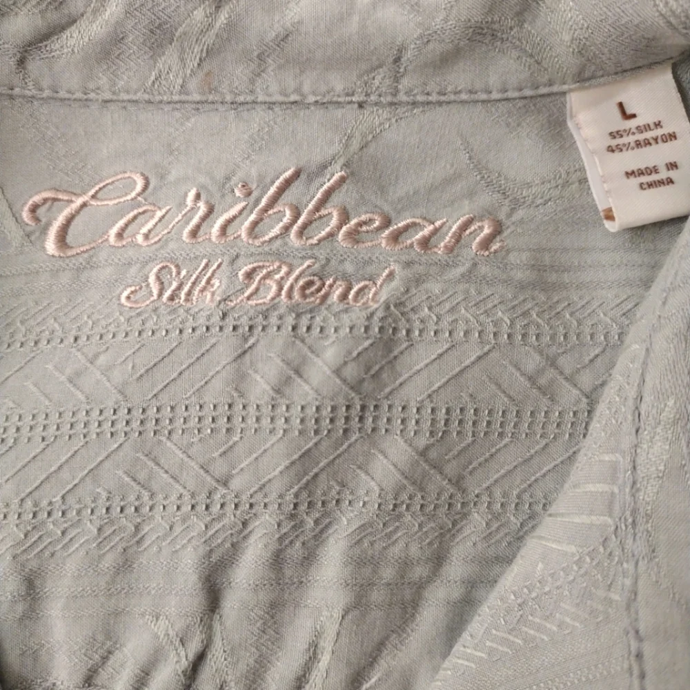 MEN'S Caribbean Silk Blend Palm Green Short Sleeve Button Down Shirt Lar… - Picture 2 of 9